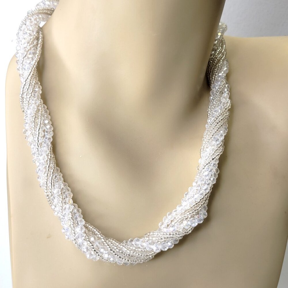 Multi Strand Braided Necklace Glass Bead Braided Necklace Beaded Twist Necklace